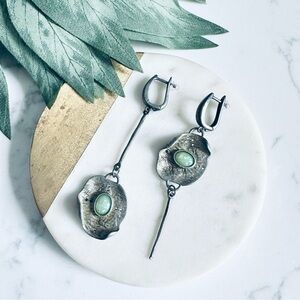 2/$30🌵 Opalescent Green Antiqued Silver Mismatched Earrings Gift Bohemian NEW
